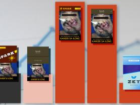 A bar graph featuring different examples of health warning labels on cigarette packaging provide a visual glimpse of information from an accompanying fact sheet.