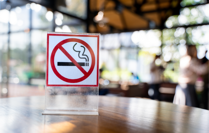 A no smoking sign in a restaurant